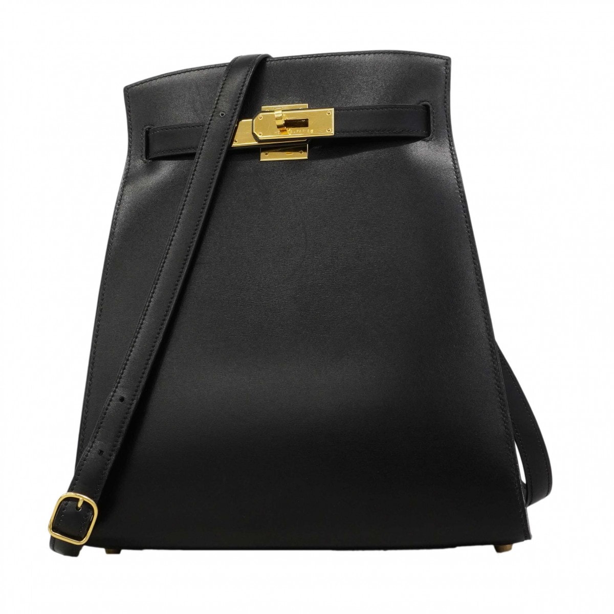 【6dc3420】エルメス ショルダーバッグ ケリースポーツMM ボックスカーフ ブラック ゴールド金具 □B刻印【中古】レディース
