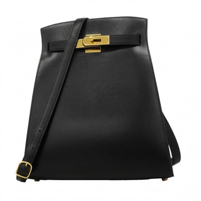 【6dc3420】エルメス ショルダーバッグ ケリースポーツMM ボックスカーフ ブラック ゴールド金具 □B刻印【中古】レディース