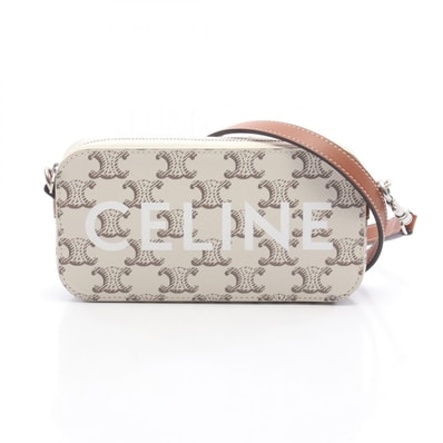 セリーヌ CELINE トリオンフ ホリゾンタル ポーチ ショルダーバッグ バッグ PVCコーティングキャンバス レザー レディース ホワイト系 / ブラウン系 10L272DM5 【中古】