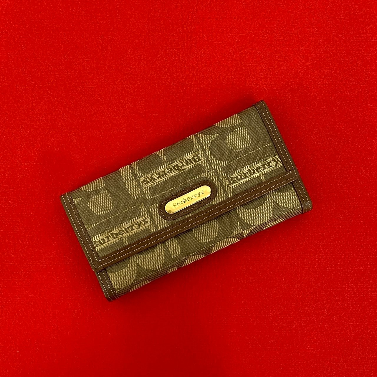 BURBERRY バーバリー ロゴ 金具 レザー キャンバス 長財布 ブラウン
 34263