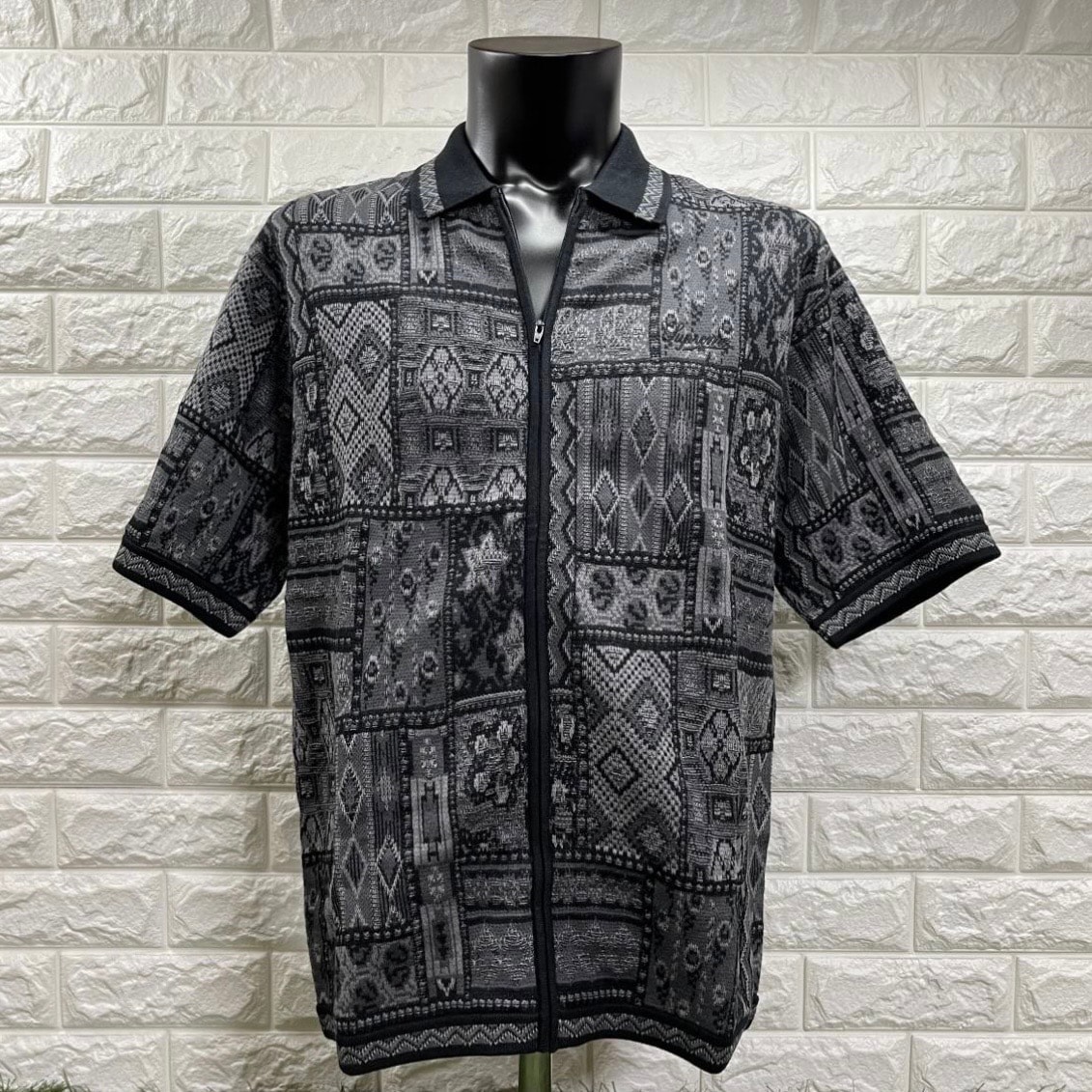【未使用品】シュプリーム ニット ジップ アップ ポロシャツ Supreme Patchwork Knit Zip Up Polo Mサイズ 黒