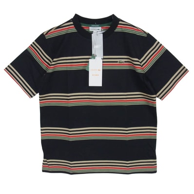 LACOSTE ラコステ BEAMS ビームス TH060J-99 × BEAMS ビームス 別注 マルチ ボーダー クルーネック 半袖 Tシャツ NOIR 2【極上美品】【中古】