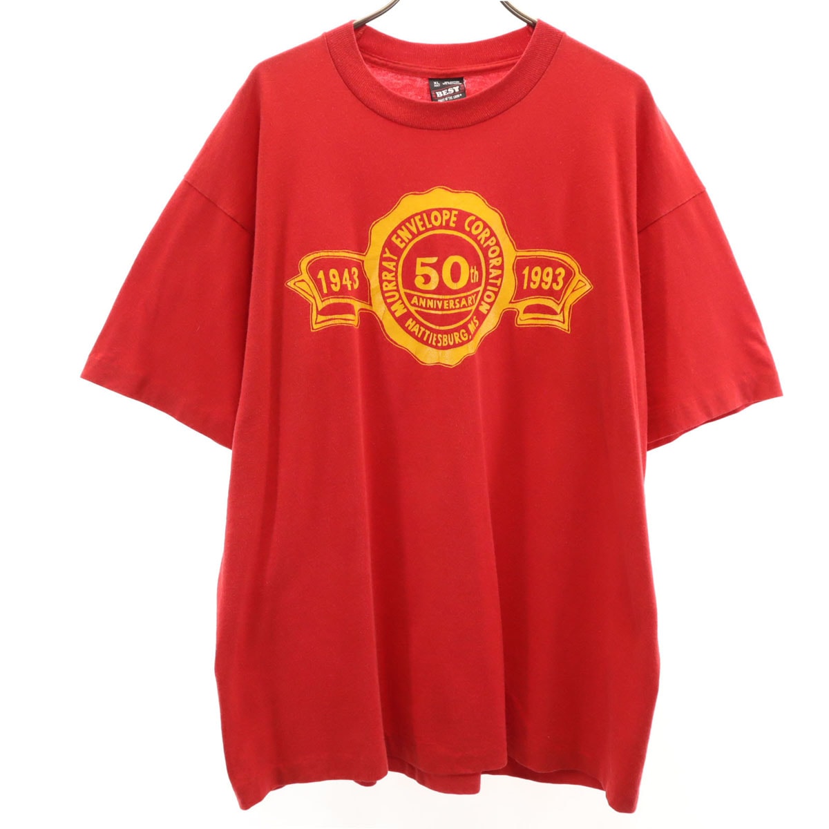 FRUIT OF THE LOOM BEST フルーツオブザルーム ベスト 90s USA製 オールド プリント 半袖 Tシャツ XL レッド シングルステッチ