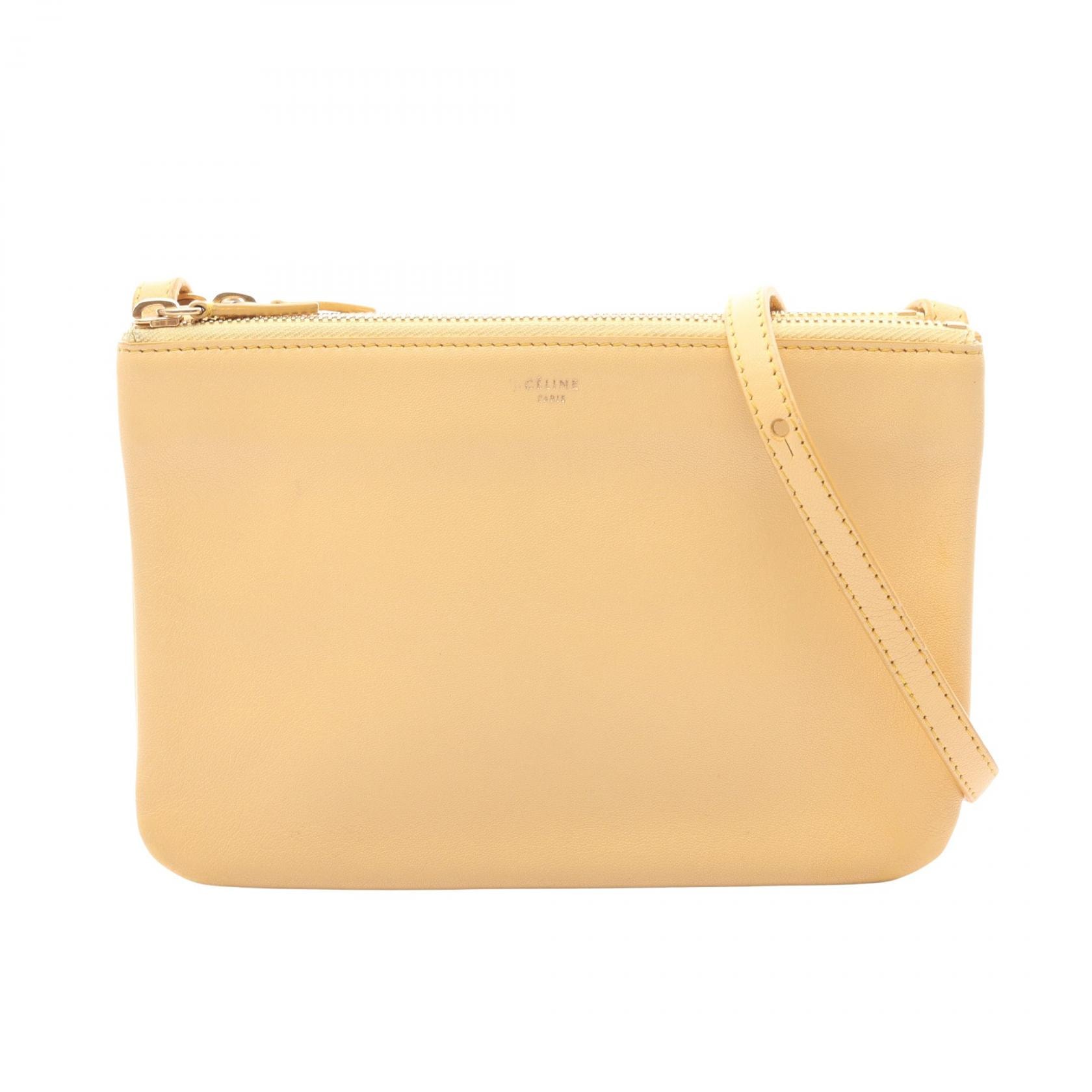 セリーヌ CELINE トリオ スモール ショルダーバッグ バッグ レザー レディース イエロー系 【中古】