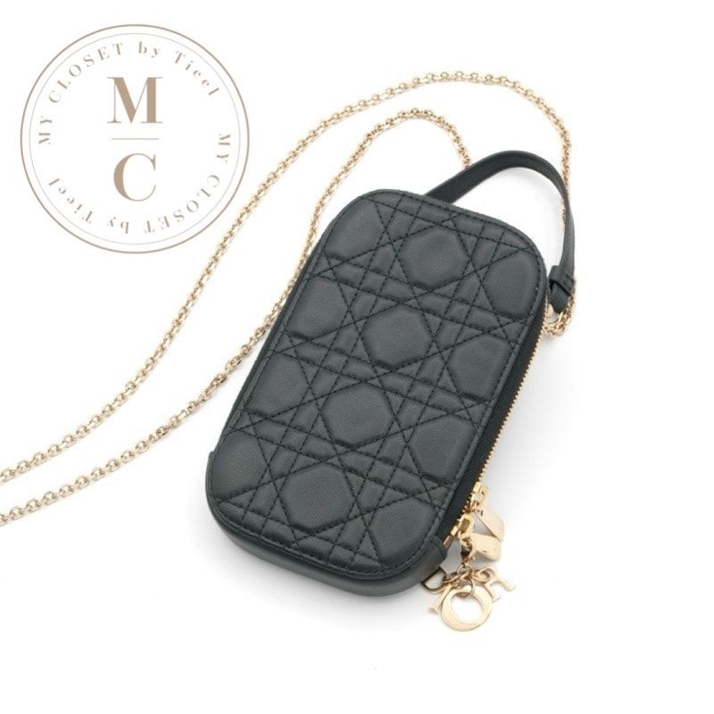 クリスチャンディオール CHRISTIAN DIOR 携帯・スマホアクセサリー ブラック ゴールド レディディオール カナージュ Call'in Dior フォンホルダーフォンケース モバイルポーチ ポシェット
