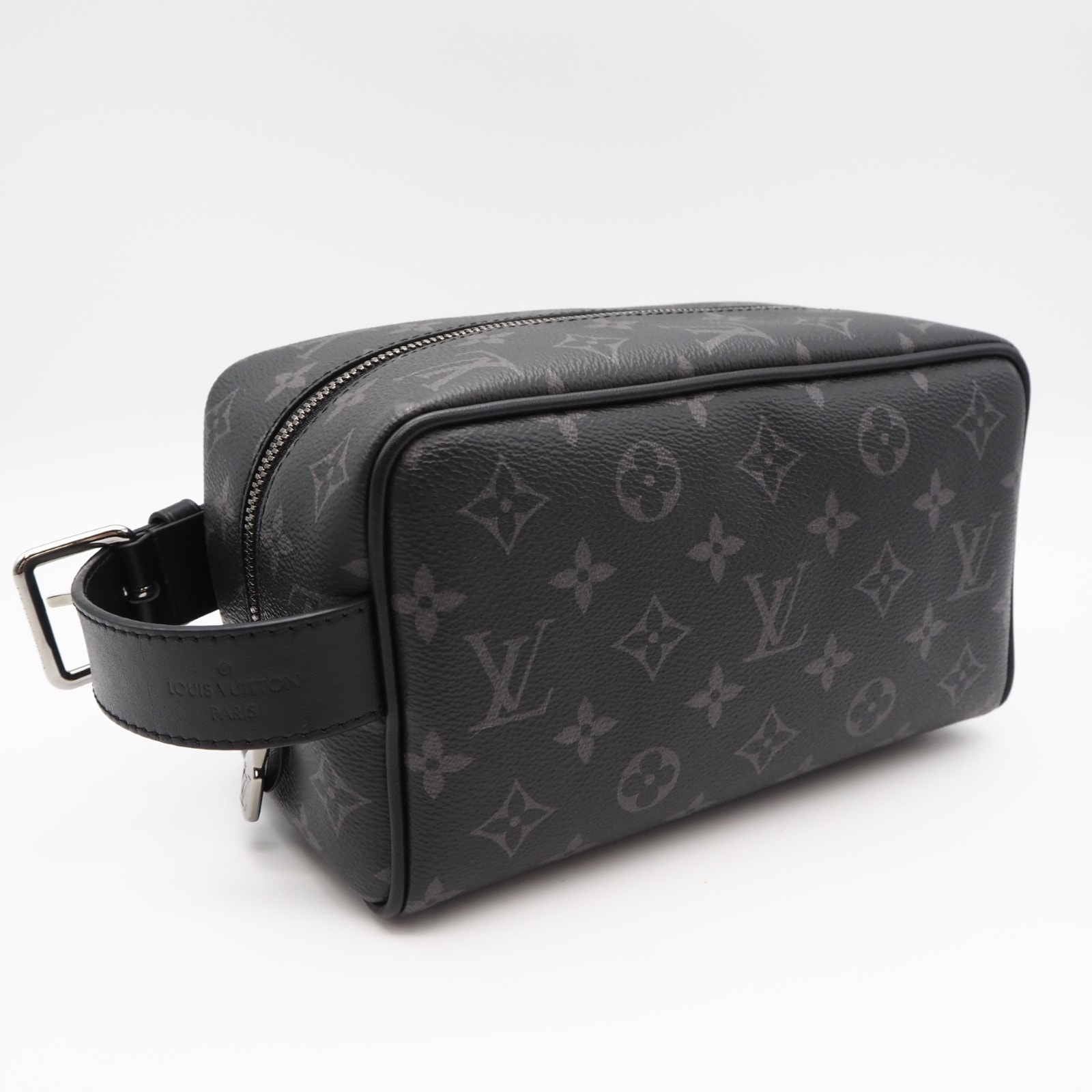 極美品 LOUIS VUITTON ルイ・ヴィトン モノグラム エクリプス ロッカー ドップキット M83113 クラッチバッグ ブラック グレー コーティングキャンバス レザー メンズ