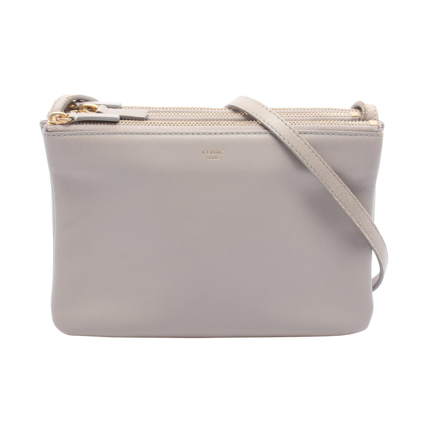 セリーヌ CELINE TRIO SMALL トリオ スモール ショルダーバッグ バッグ レザー レディース グレー系 【中古】