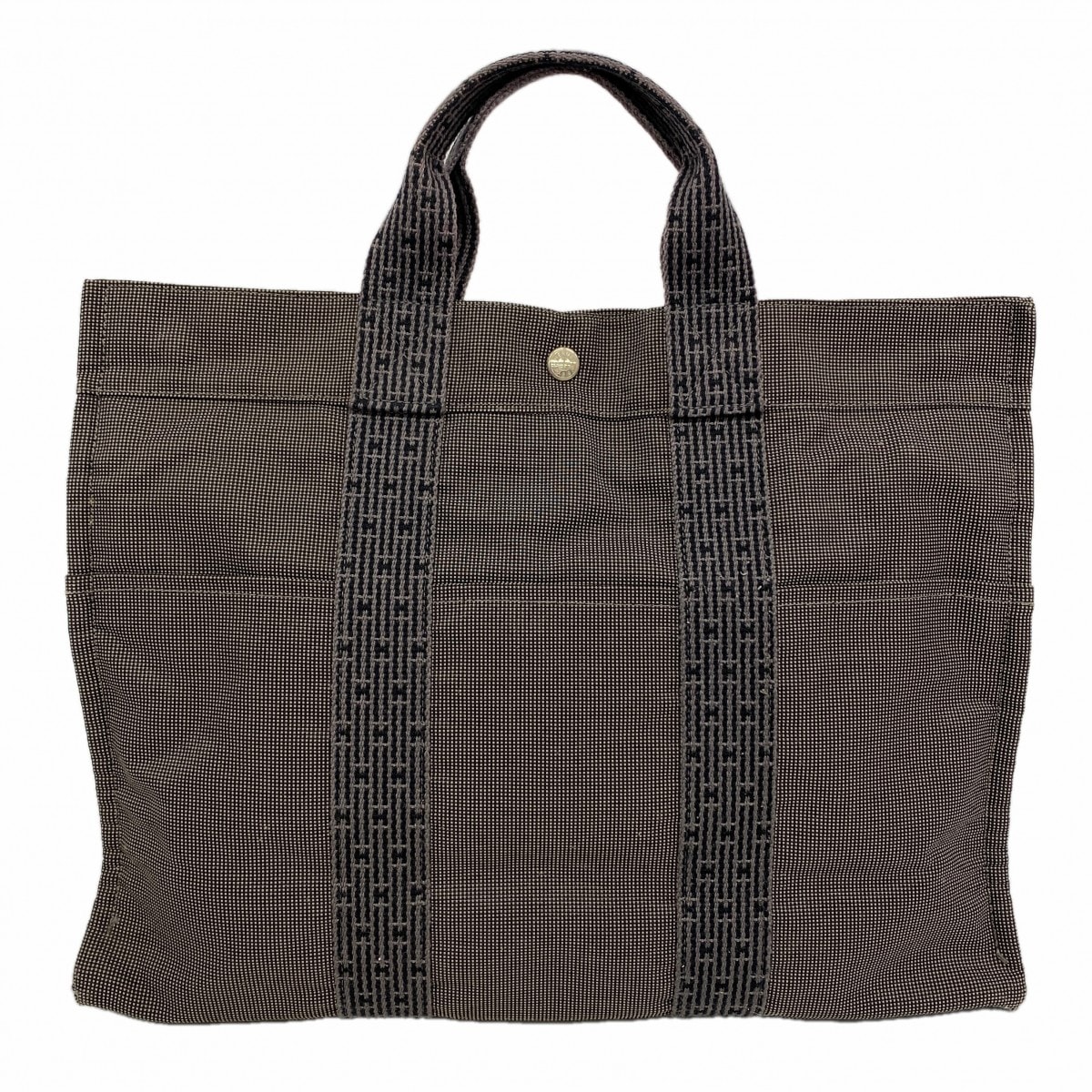 【6fb2283-k】エルメス トートバッグ エールラインMM キャンバス グレー シルバー金具【中古】メンズ レディース ユニセックス
