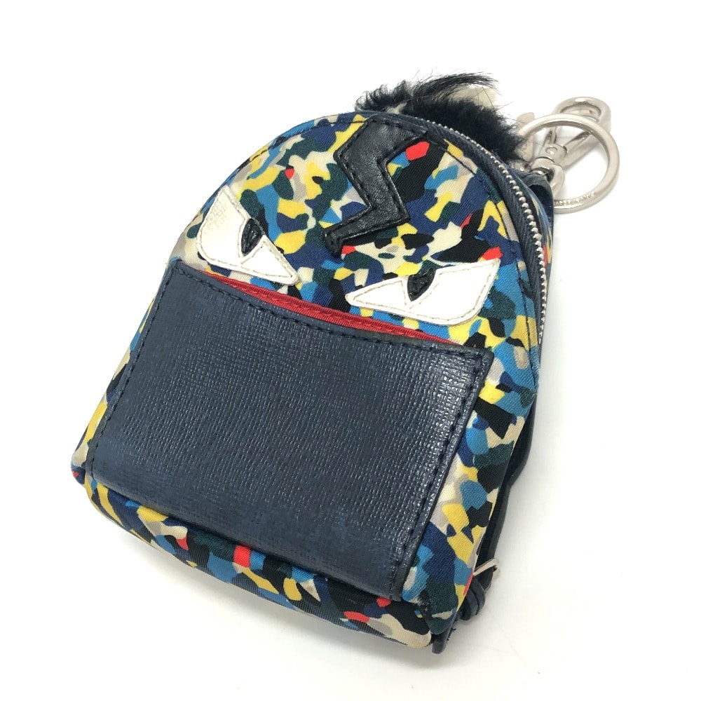 フェンディ FENDI モンスター 7AR432 バックパック リュックサック型 リュックサック キーホルダー キーホルダー レザー/ナイロン ブルー