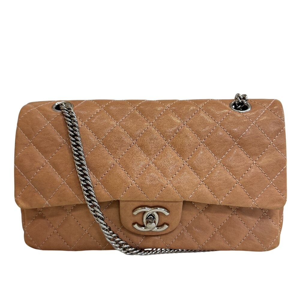 シャネル CHANEL ショルダーバッグ マトラッセ ダブルフラップ25 Wチェーン ターンロック ベージュ