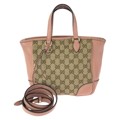 美品 GUCCI グッチ 2way ベージュ ピンク ゴールド金具 GGキャンバス レザー/ トートバッグ ショルダーバッグ 601383 【中古】