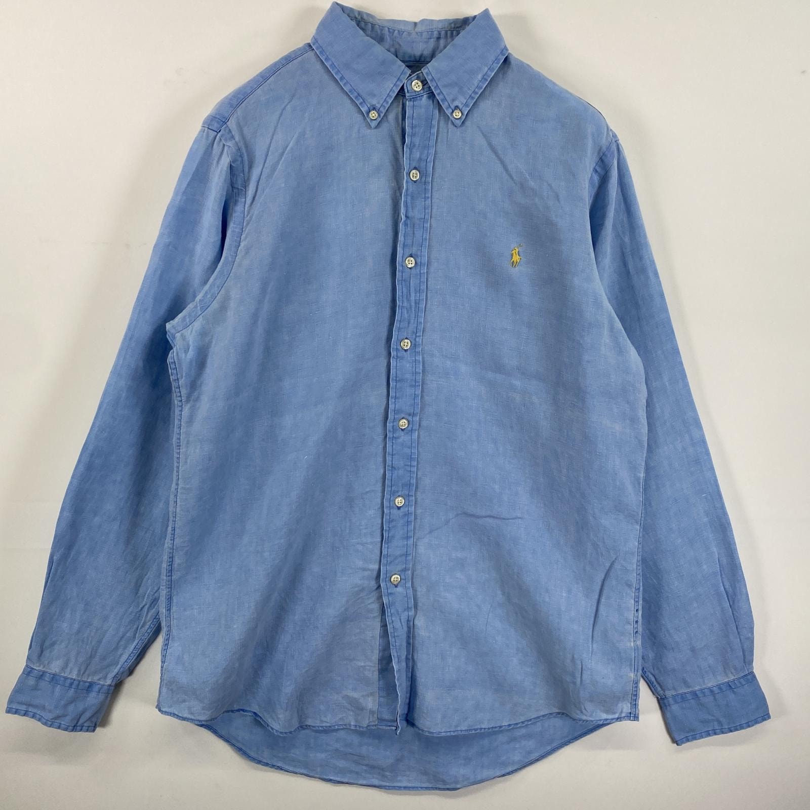 古着 ポロ・ラルフローレン POLO RALPH LAUREN 長袖シャツ ボタンダウン ロゴ刺繍 ワンポイント M  水色 メンズ