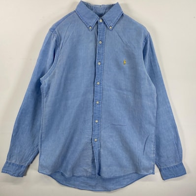 古着 ポロ・ラルフローレン POLO RALPH LAUREN 長袖シャツ ボタンダウン ロゴ刺繍 ワンポイント M 水色 メンズ