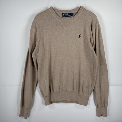 古着 ポロバイラルフローレン Polo by Ralph Lauren 長袖 セーター コットン ニット ワンポイント S ベージュ 無地 メンズ