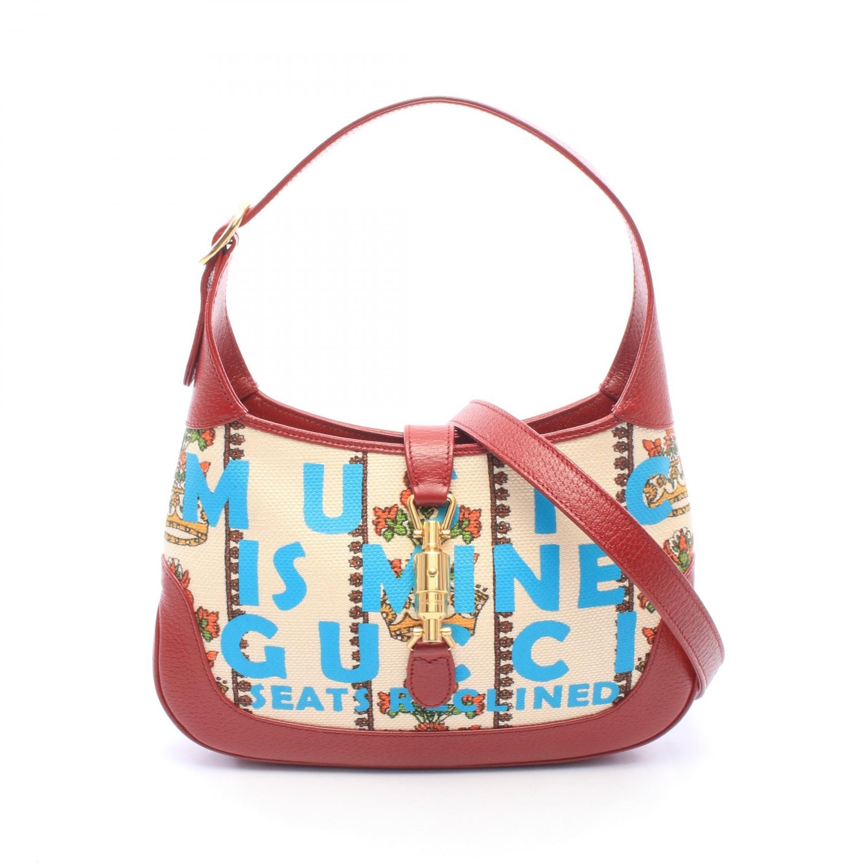 グッチ GUCCI ニュージャッキー 1961 クラウン ショルダーバッグ バッグ キャンバス レザー レディース アイボリー系 / レッド系 / マルチカラー 636706 【中古】