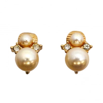 ★SALE【6jcb0773-k】クリスチャンディオール イヤリング GPメッキ フェイクパール ラインストーン ゴールド【中古】レディース