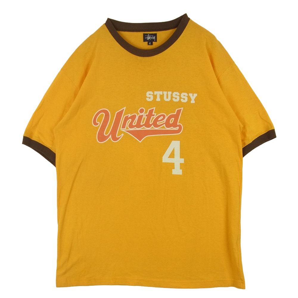 STUSSY ステューシー 90s USA製 カレッジ リンガー 半袖 Tシャツ コットン イエロー系 L【中古】
