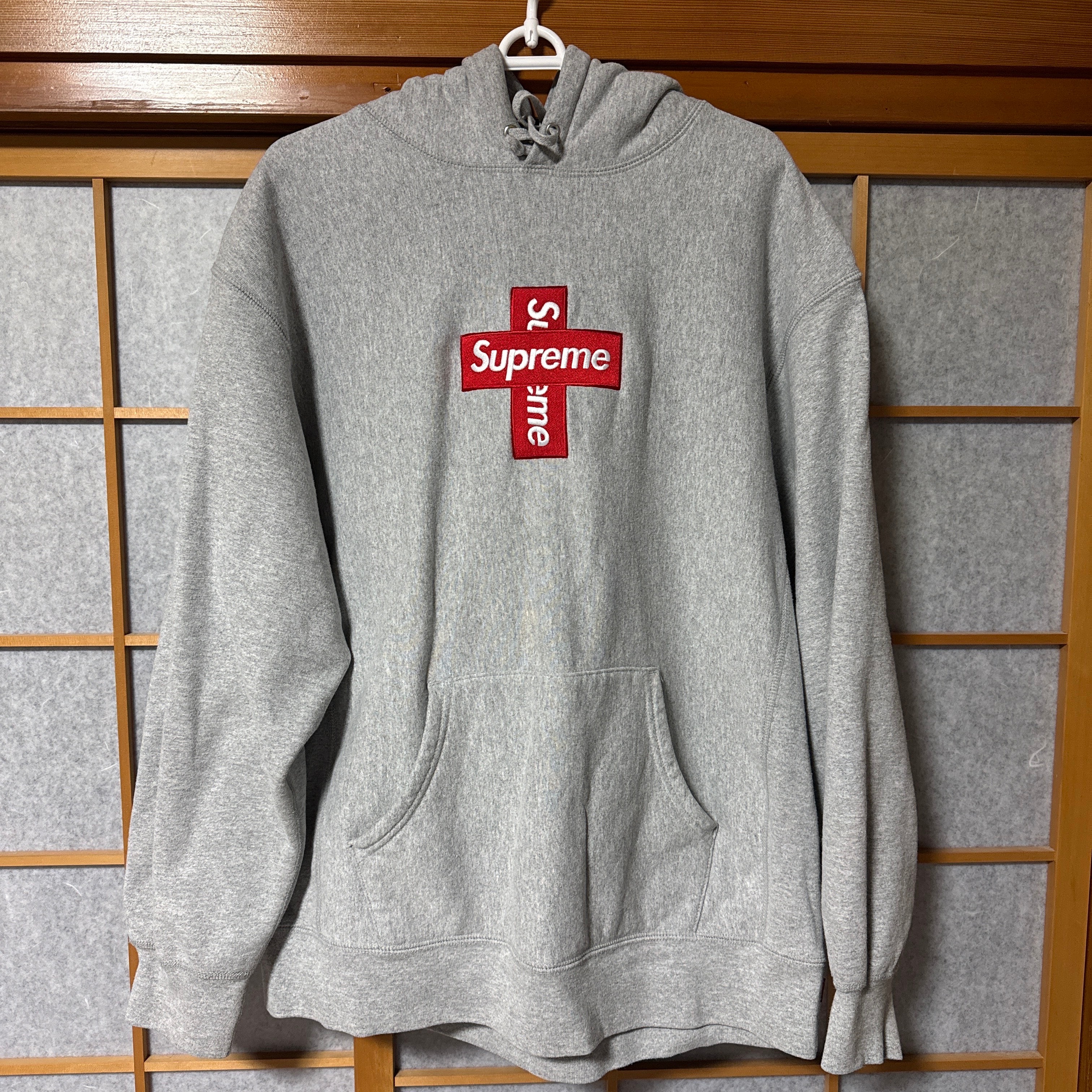 Supreme Cross Box Logo Hooded Sweatshirt "Grey"