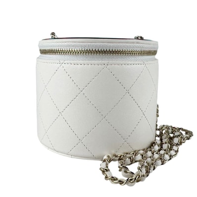 シャネル CHANEL ショルダーバッグ レザー ホワイト/ブラック レディース【中古】 z9785