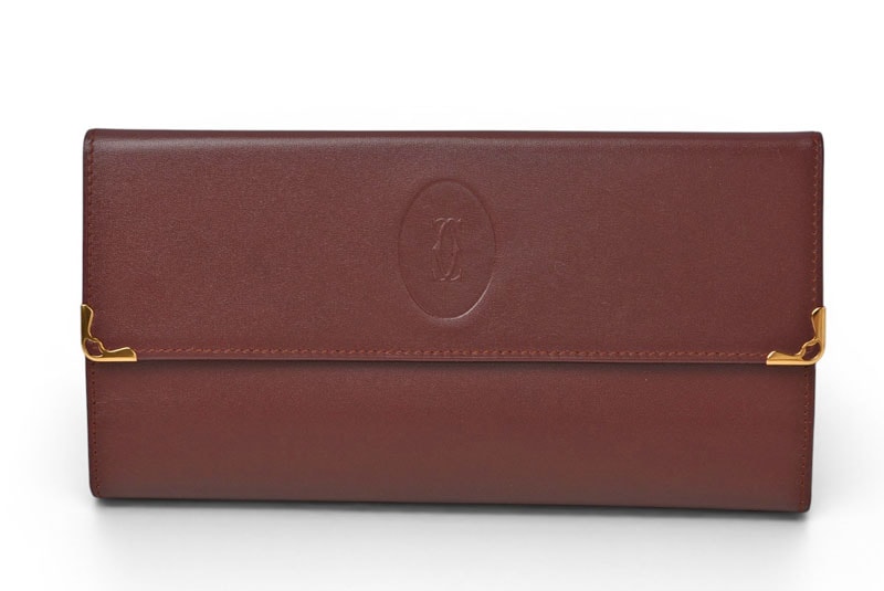 カルティエ 財布/三つ折り ヴィンテージ Cartier 長財布 マスト ドゥ カルティエ ボルドー がま口付【中古】