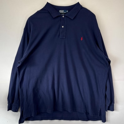 古着 ポロバイラルフローレン Polo by Ralph Lauren 長袖 ポロシャツ 大きいサイズ ワンポイントロゴ刺繍 BIG 3XL ネイビー メンズ