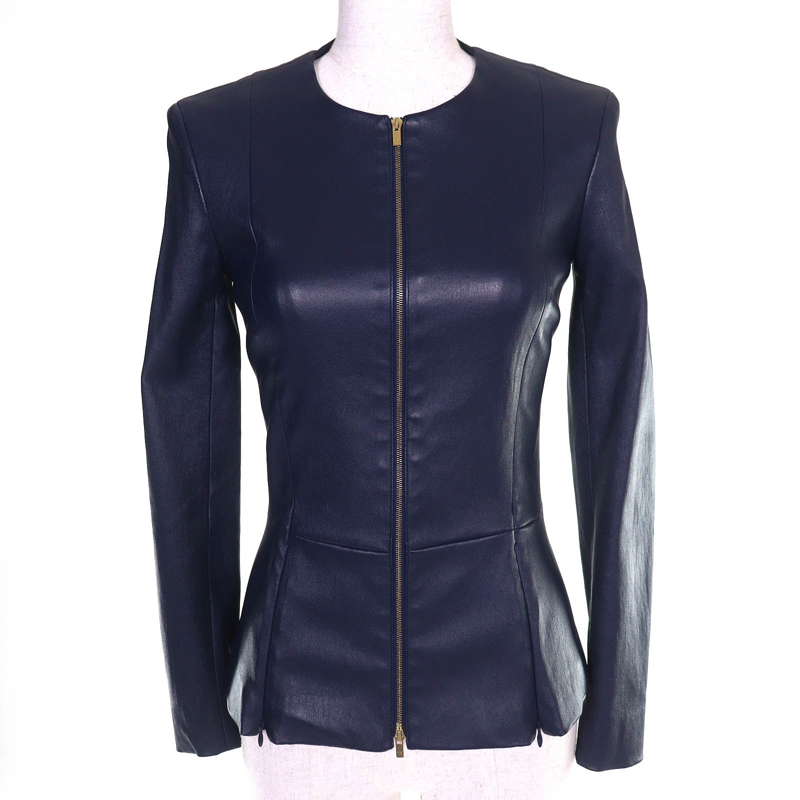 極美品 ザロウ ノーカラージャケット Anasta アナステ ネイビー 0