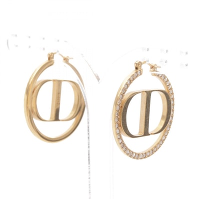 ディオール Dior Petit CD サークル ピアス ジュエリー GP(ゴールドメッキ) ラインストーン レディース ゴールド系 / クリア系 【中古】