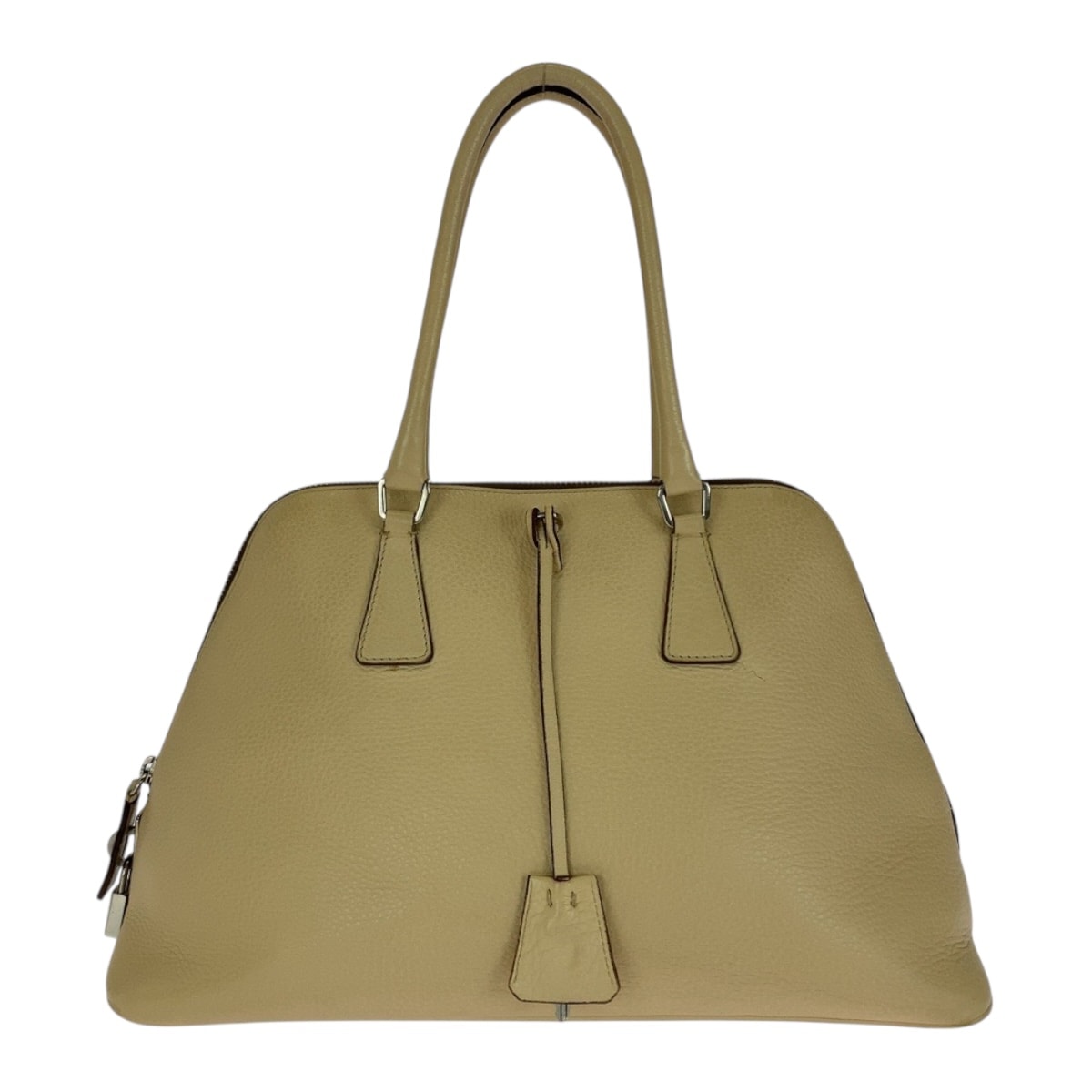 美品 PRADA プラダ サフィアーノ 三角ロゴプレート ベージュ シルバー金具 レザー ハンドバッグ ショルダーバッグ 505670 【中古】