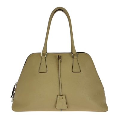 美品 PRADA プラダ サフィアーノ 三角ロゴプレート ベージュ シルバー金具 レザー ハンドバッグ ショルダーバッグ 505670 【中古】