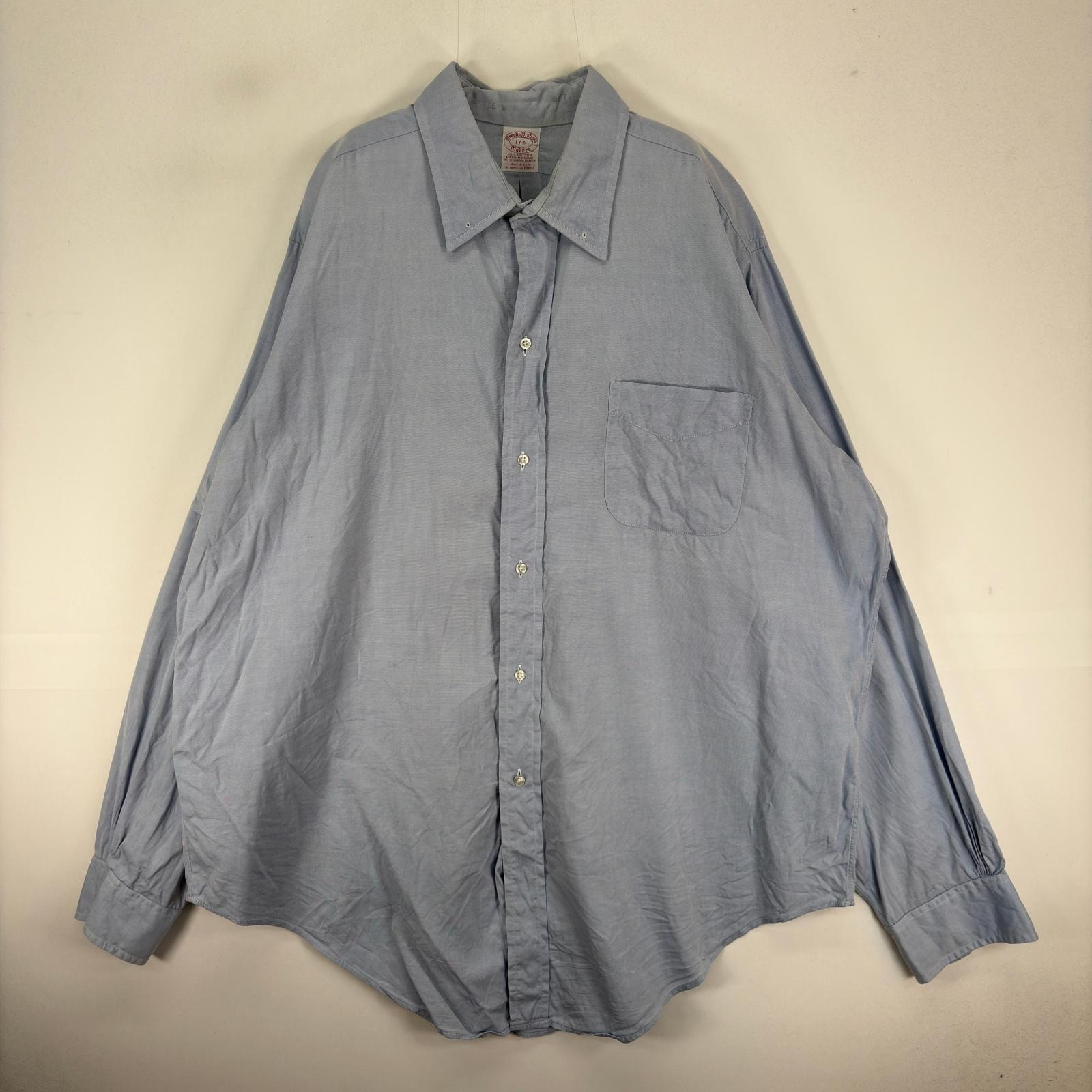 古着 ヴィンテージ ブルックスブラザーズ Brooks Brothers USA製 長袖シャツ 胸ポケット 6ボタン XL  ブルー系 無地 メンズ