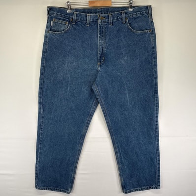 古着 カーハート Carhartt デニムパンツ ワンポイントロゴ 5ポケット テーパード ジーンズ ジーパン 色落ち w44 L30 ブルー メンズ