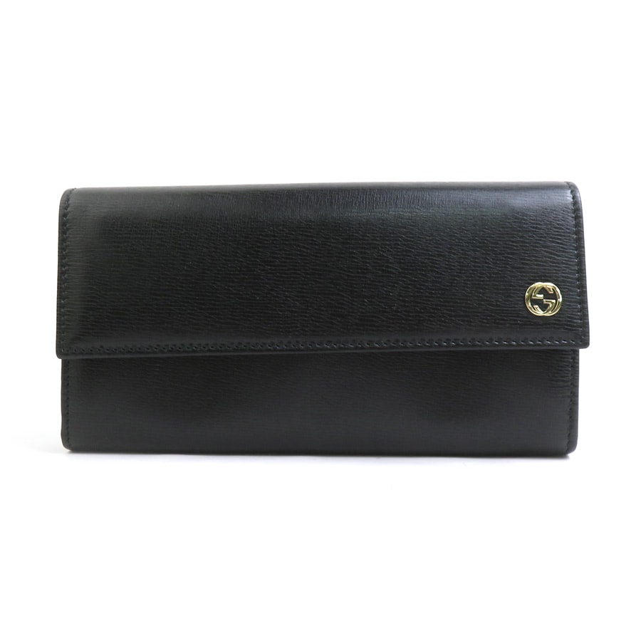 グッチ GUCCI 長財布 インターロッキングG レザー ブラック ユニセックス 309702【中古】 h31192a