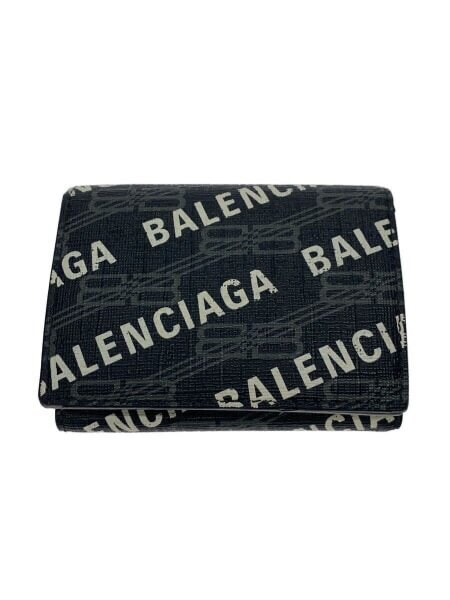 BALENCIAGA Signature Mini Wallet BB Monogram Coated Canvas Silver Print Allover Logo "Black/Grey"