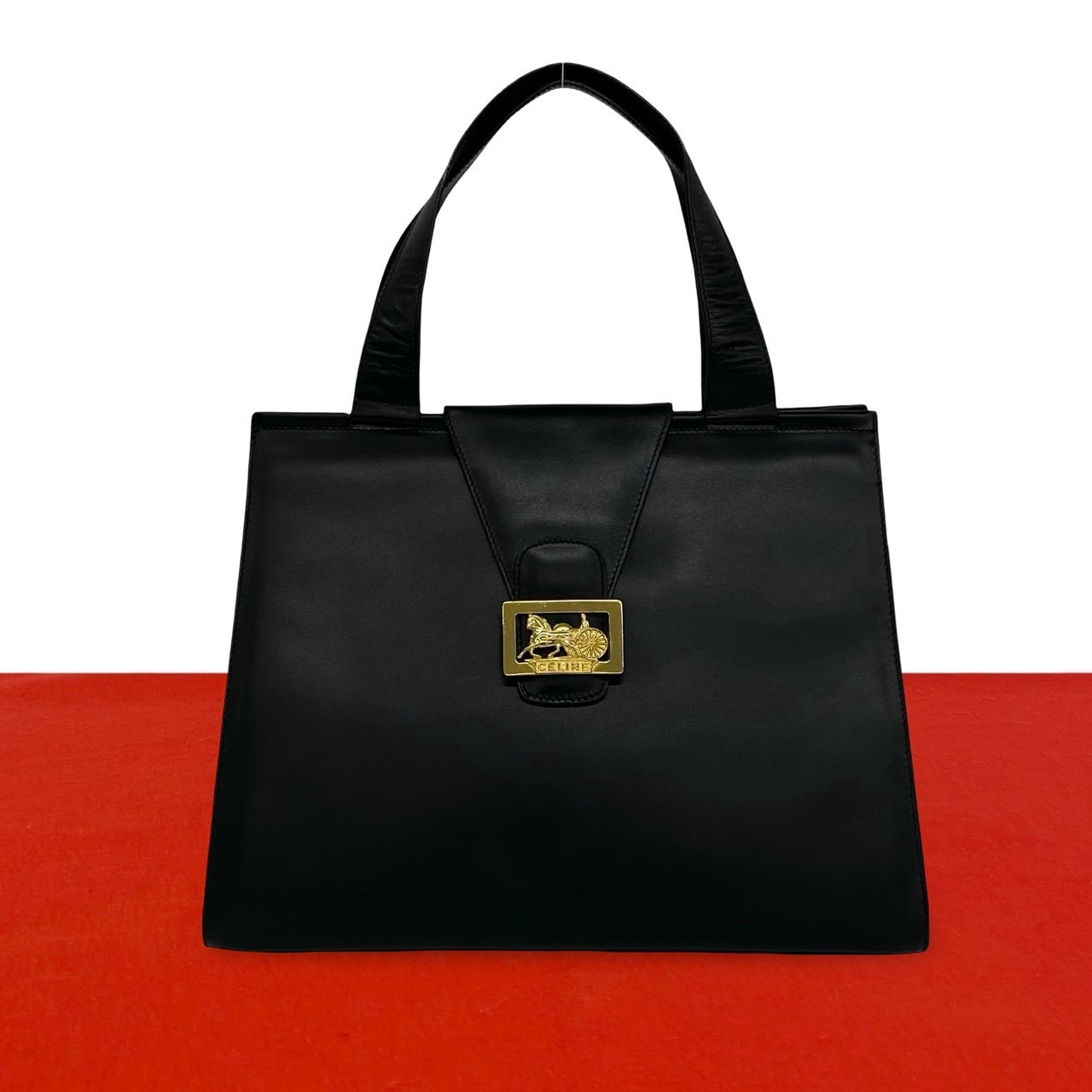 CELINE セリーヌ 馬車金具 ホースキャリッジ レザー ハンドバッグ ブラック
 15572