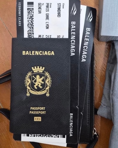 BALENCIAGA Passport Phone Holder In Semi Matte Soft Textured Calfskin with Aged-Silver Hardware "Black"