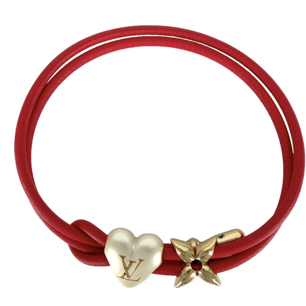 LOUIS VUITTON ルイヴィトン ブレスレット LVブルームパールハート アクセサリー M4719Z レッド 赤 ゴールド金具 レディース 美品【中古品】