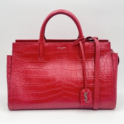 SAINT LAURENT(サンローラン)カバ リヴゴーシュ ハンドバッグ ヴィンテージ トートバッグ ショルダーバッグ クロコ型押し レッド レザー 400413 【中古】