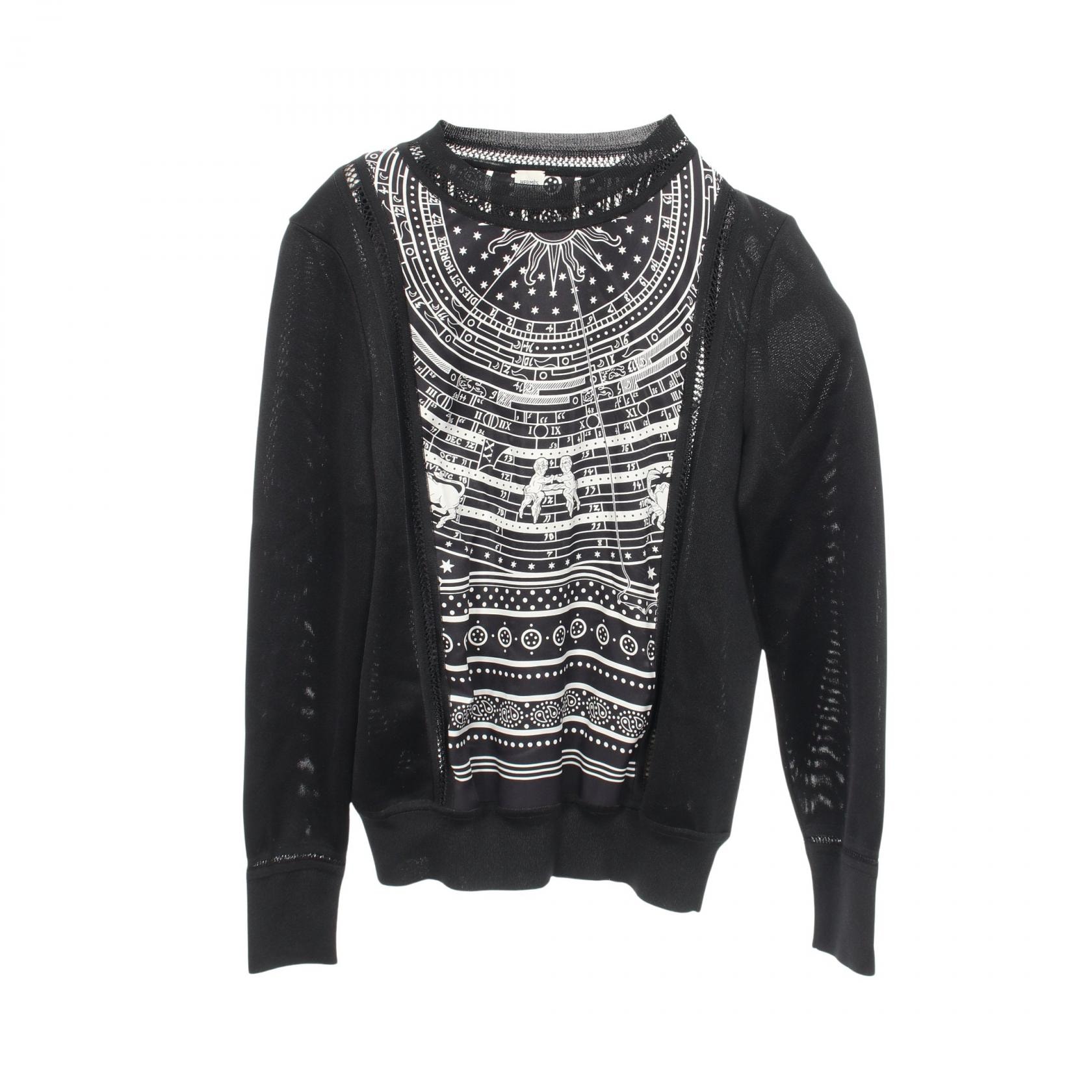 エルメス HERMES Astrology アストロジー 切替 ニット 衣料品 トップス シルク シルク ホワイト レディース ブラック系 / ホワイト系 【中古】