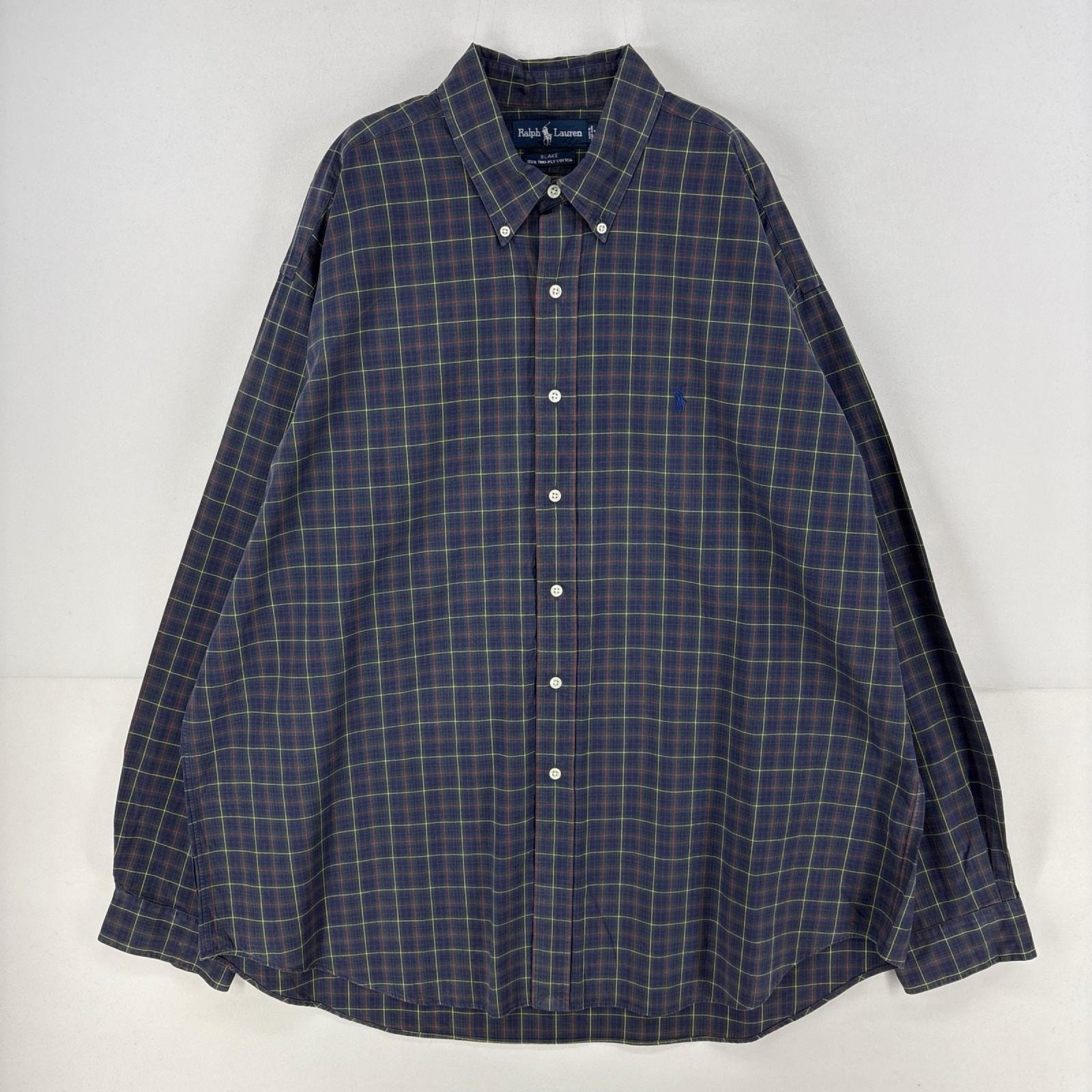 古着 ポロ・ラルフローレン POLO RALPH LAUREN 長袖シャツ 大きいサイズ BLAKE ワンポイント ロゴ 刺繍 2XL  ネイビー チェック メンズ