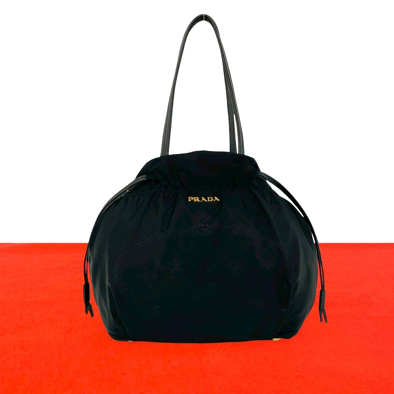 PRADA プラダ ロゴ 金具 ナイロン レザー トートバッグ ブラック
 07975