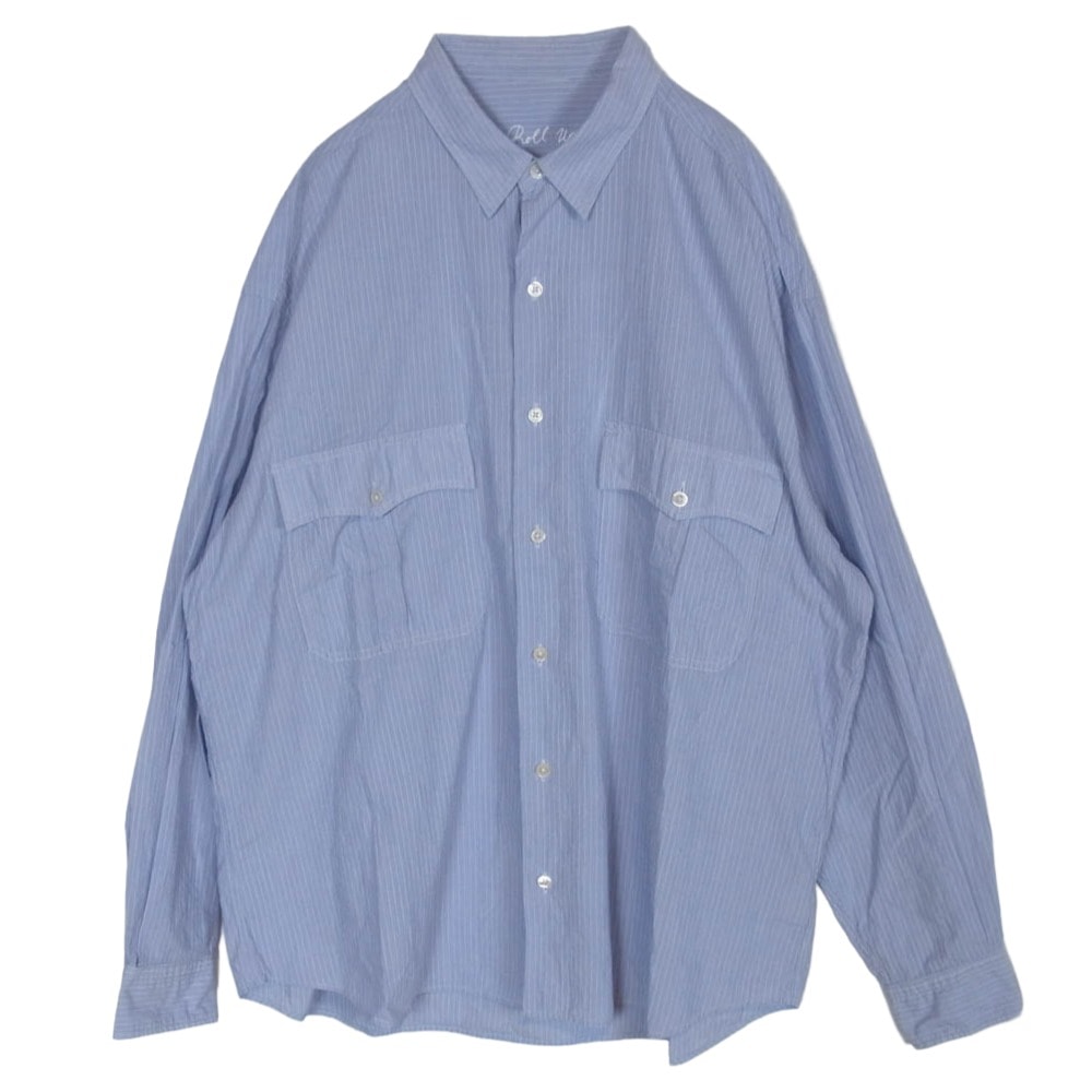 PORTER CLASSIC ポータークラシック ROLL UP COTTON STRIPE SHIRT BLUE ロールアップシャツ ストライプ 長袖 シャツ ライトブルー系 L【中古】