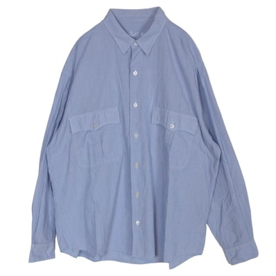 PORTER CLASSIC ポータークラシック ROLL UP COTTON STRIPE SHIRT BLUE ロールアップシャツ ストライプ 長袖 シャツ ライトブルー系 L【中古】