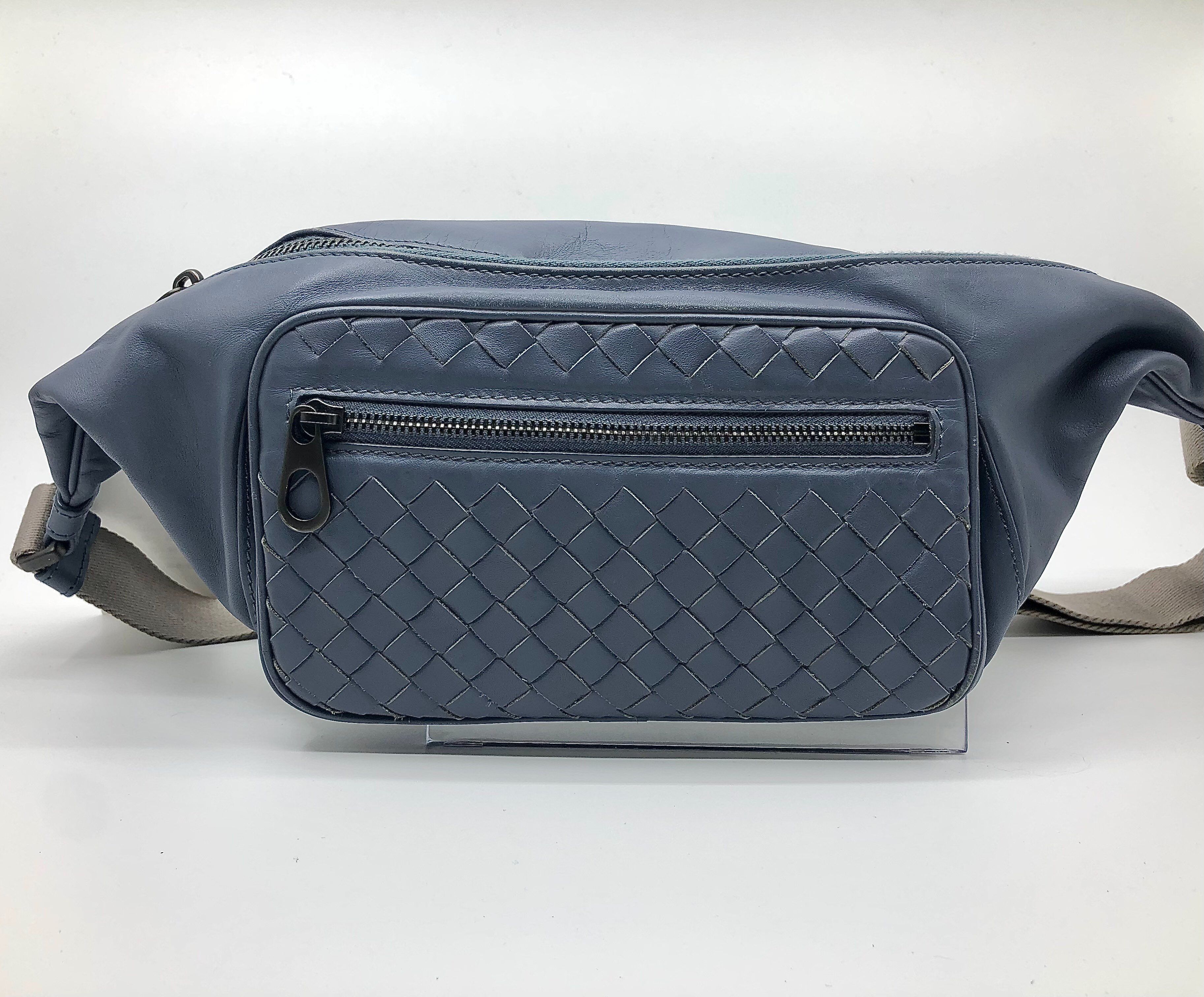 Bottega Veneta Intrecciato Leather Waist Pouch "Navy"