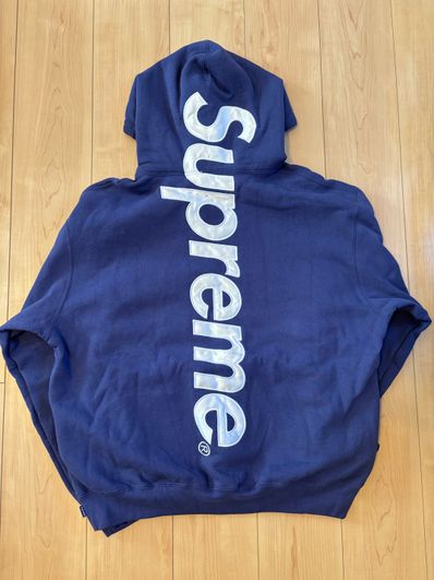 Supreme Satin Applique Hooded Sweatshirt "Washed Navy"