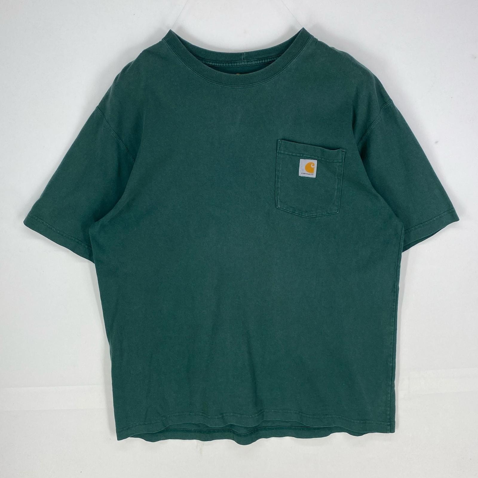 古着 カーハート Carhartt 半袖Tシャツ 胸ポケット ワンポイント クルーネック ショートスリーブ L  グリーン系 メンズ