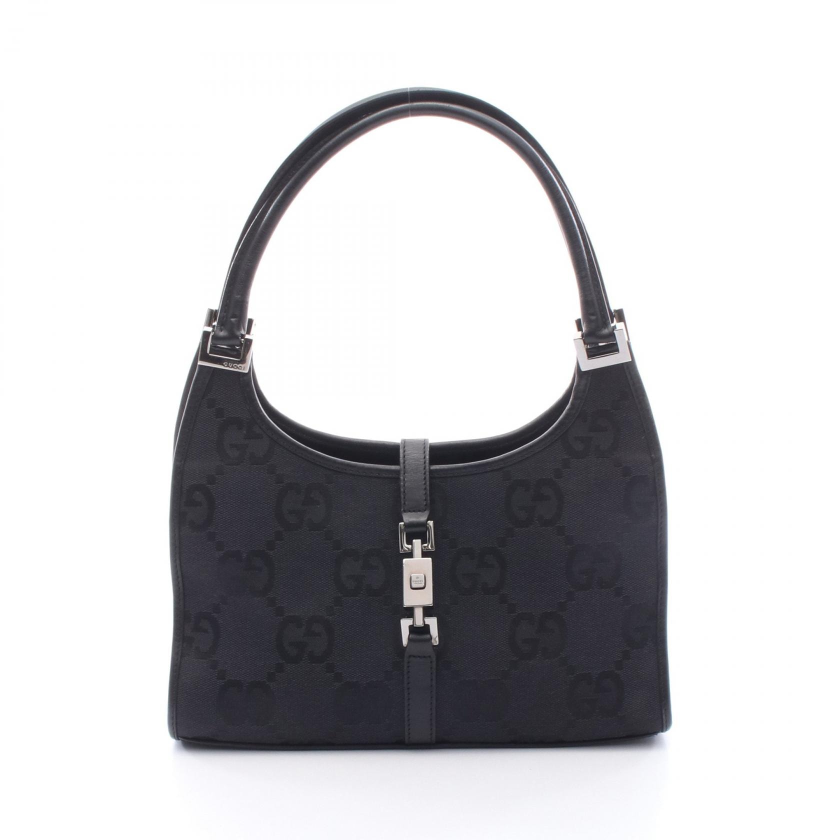 グッチ GUCCI ジャッキー ジャンボGG ハンドバッグ バッグ キャンバス レザー レディース ブラック系 002 1068 【中古】