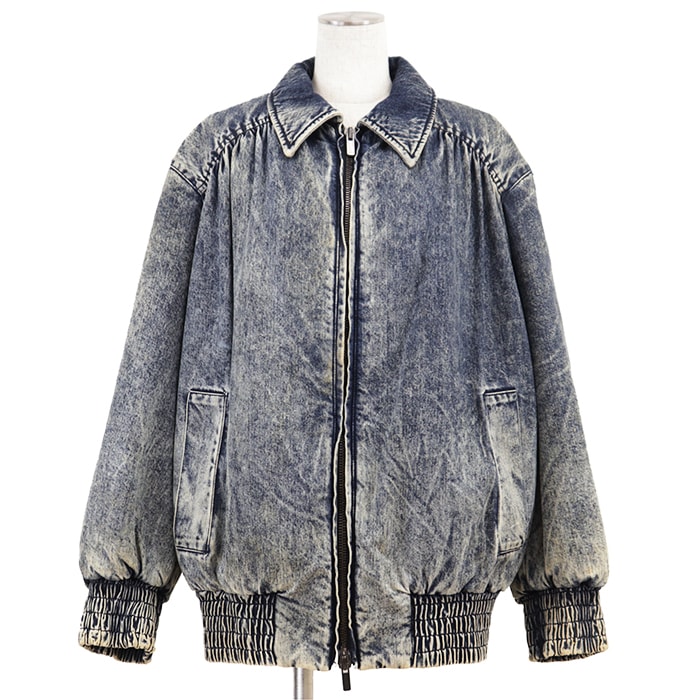 Miu Miu ミュウ ミュウ ブルゾン デニム ジャケット サイズ 42 レディース 2018年製 ロゴ ジップアップ ケミカルウォッシュ リブ アウター インディゴ イタリア製