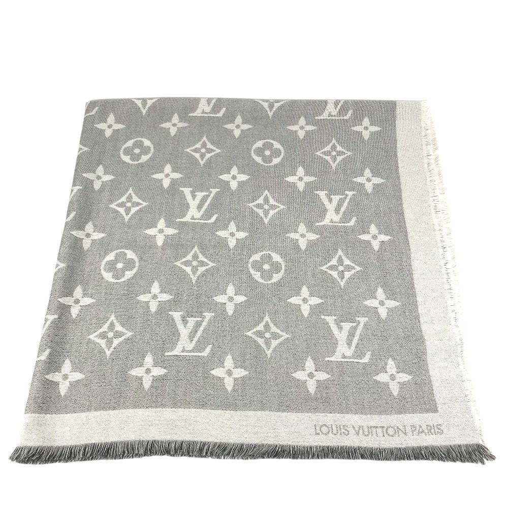 ルイヴィトン LOUIS VUITTON ロゴ MP2412 モノグラム ジャイアント ショール マフラー フリンジ ストール カシミヤ グレー系