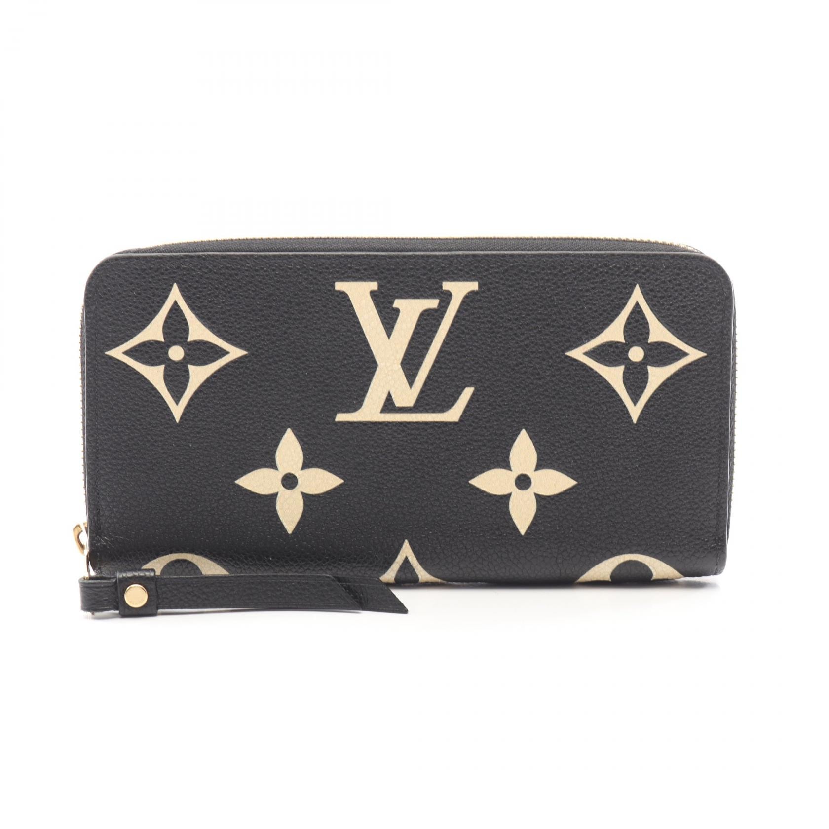 ルイ・ヴィトン LOUIS VUITTON ジッピーウォレット バイカラー ラウンド長財布 財布 レザー モノグラム・アンプラント ベージュ レディース ブラック系 / ベージュ系 M80481 【中古】