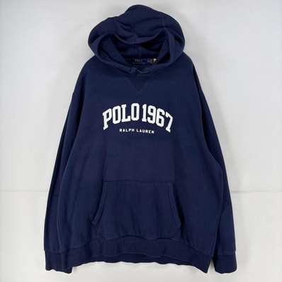 古着 ポロ・ラルフローレン POLO RALPH LAUREN パーカー ロゴ スウェット 大きいサイズ プリント 大きいサイズ 2XL ネイビー メンズ